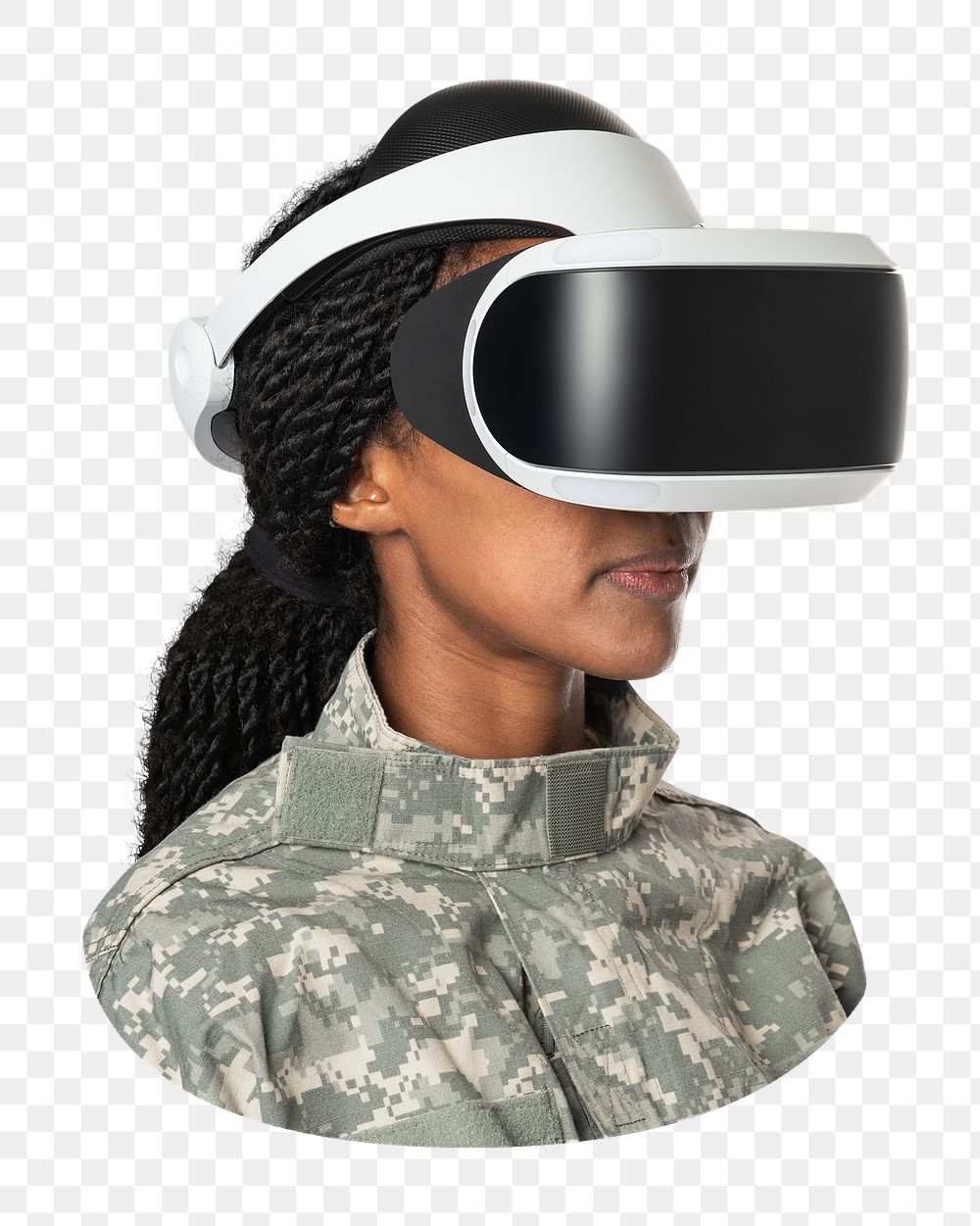 Female soldier, VR image on transparent background
