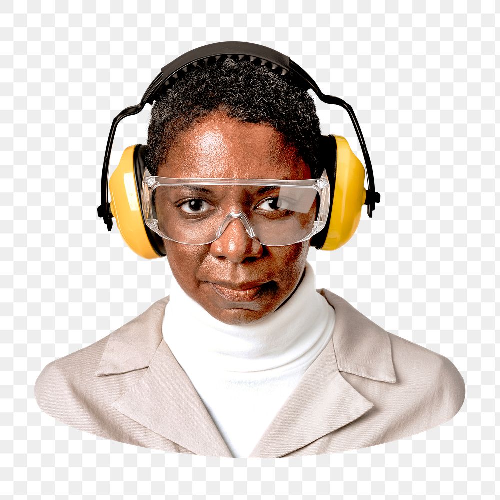 PNG Civil engineer with earmuff, collage element, transparent background