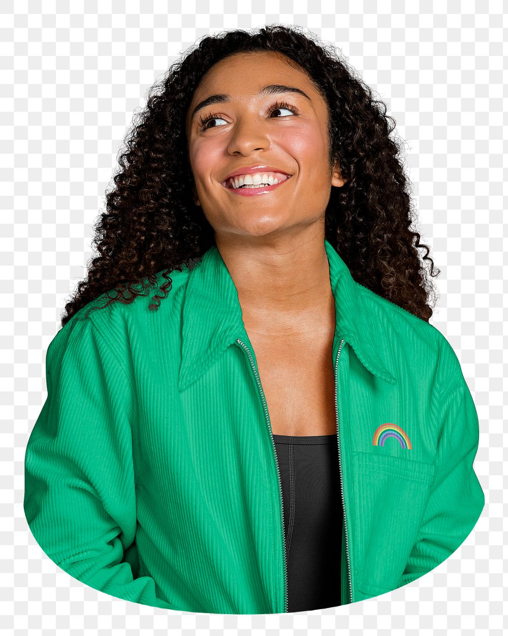 PNG woman in green jacket, collage element, transparent background
