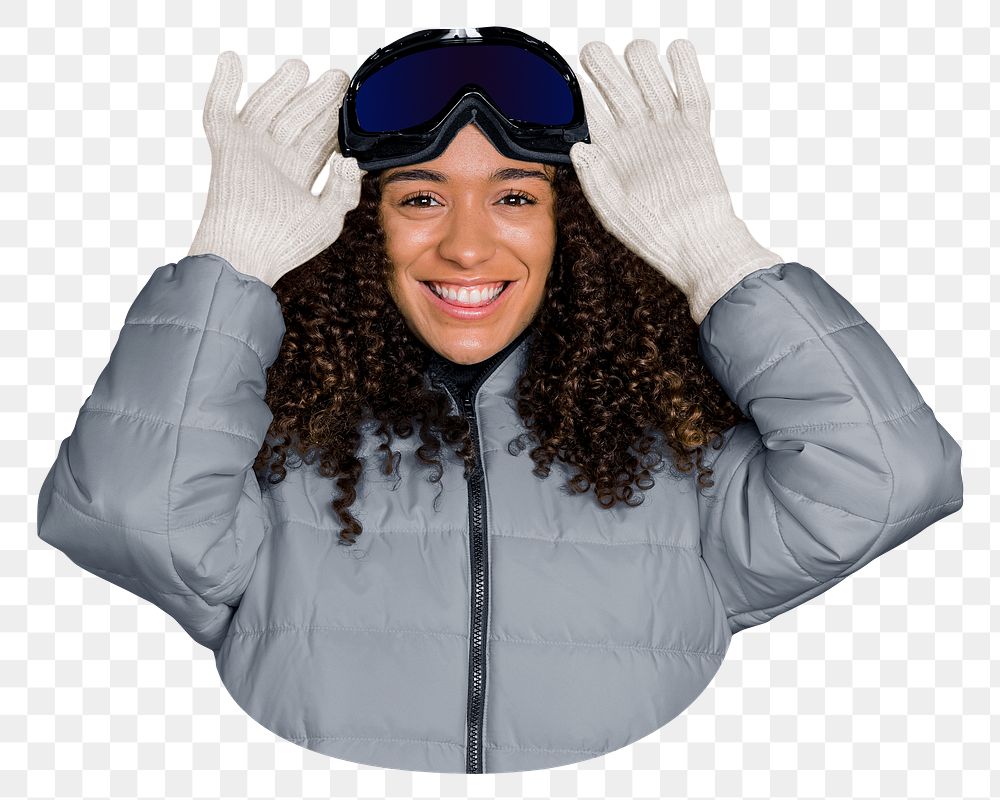 PNG woman in puffer jacket, collage element, transparent background