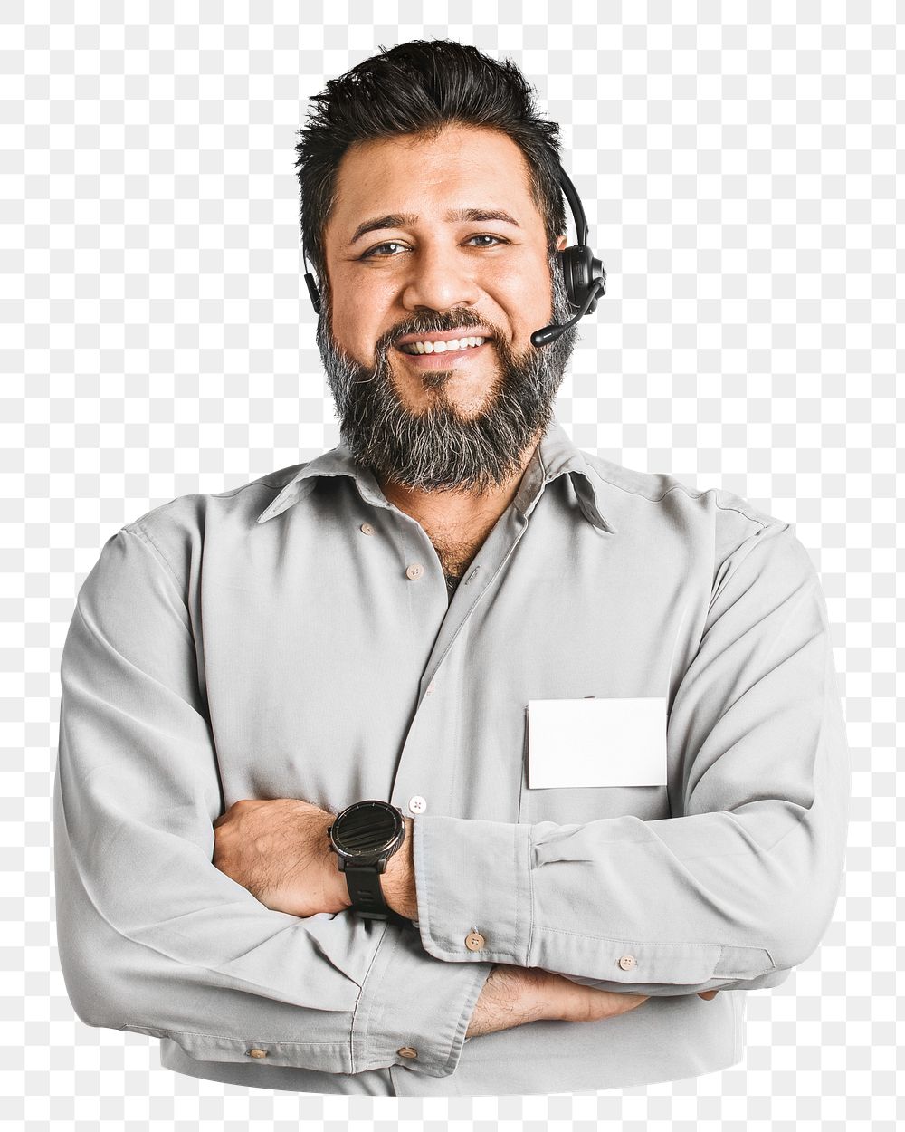 PNG Indian operator assistant using microphone headset while conversing with customer collage element, transparent background