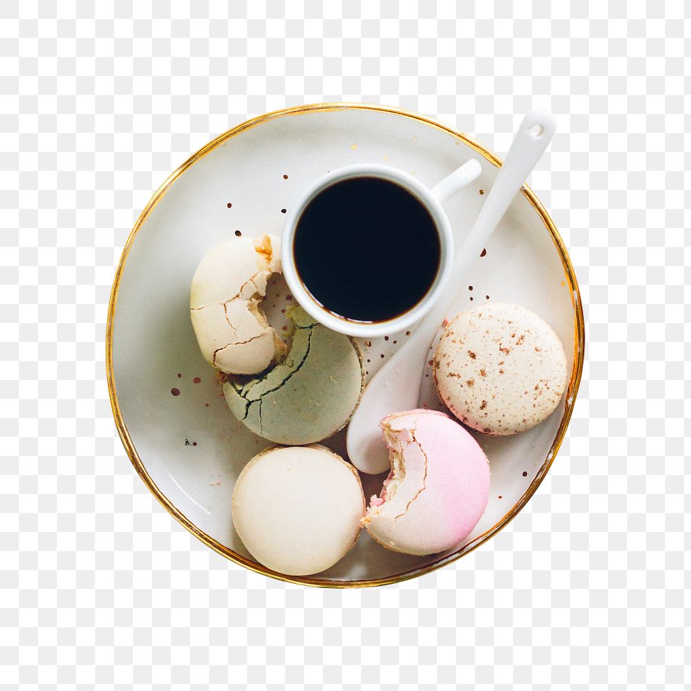 Coffee and macaroons png, transparent background
