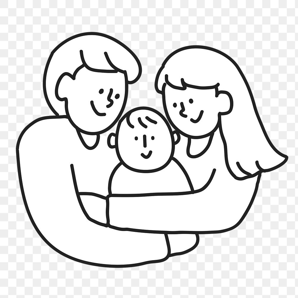 PNG Single family mother father baby line art, collage element, transparent background