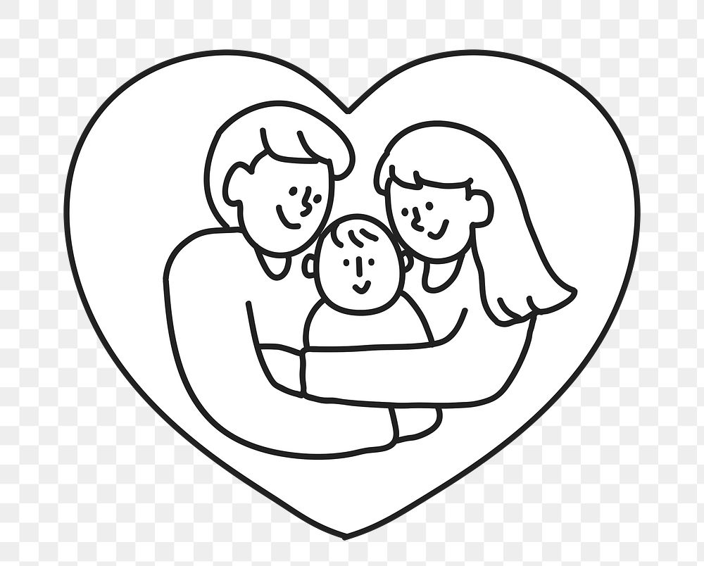 PNG Happy family mother father baby line art sticker, transparent background