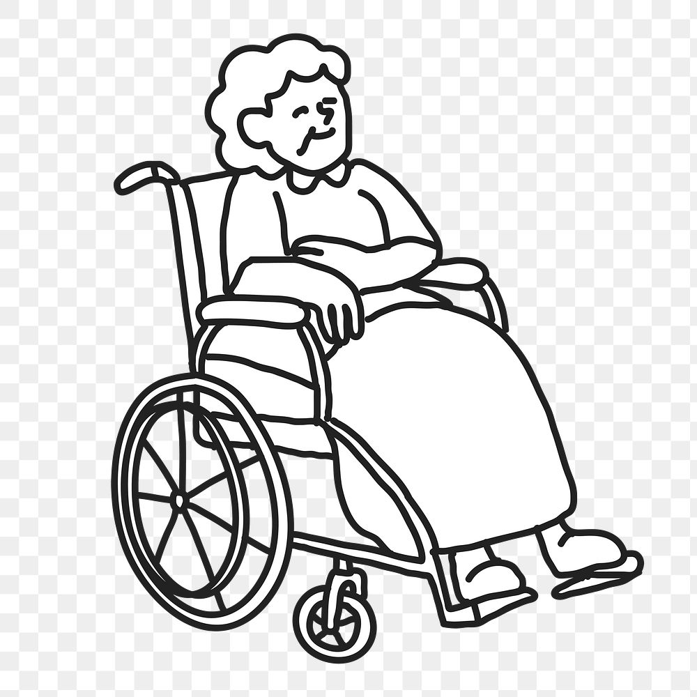 PNG Woman patient on wheel chair line art sticker, transparent background
