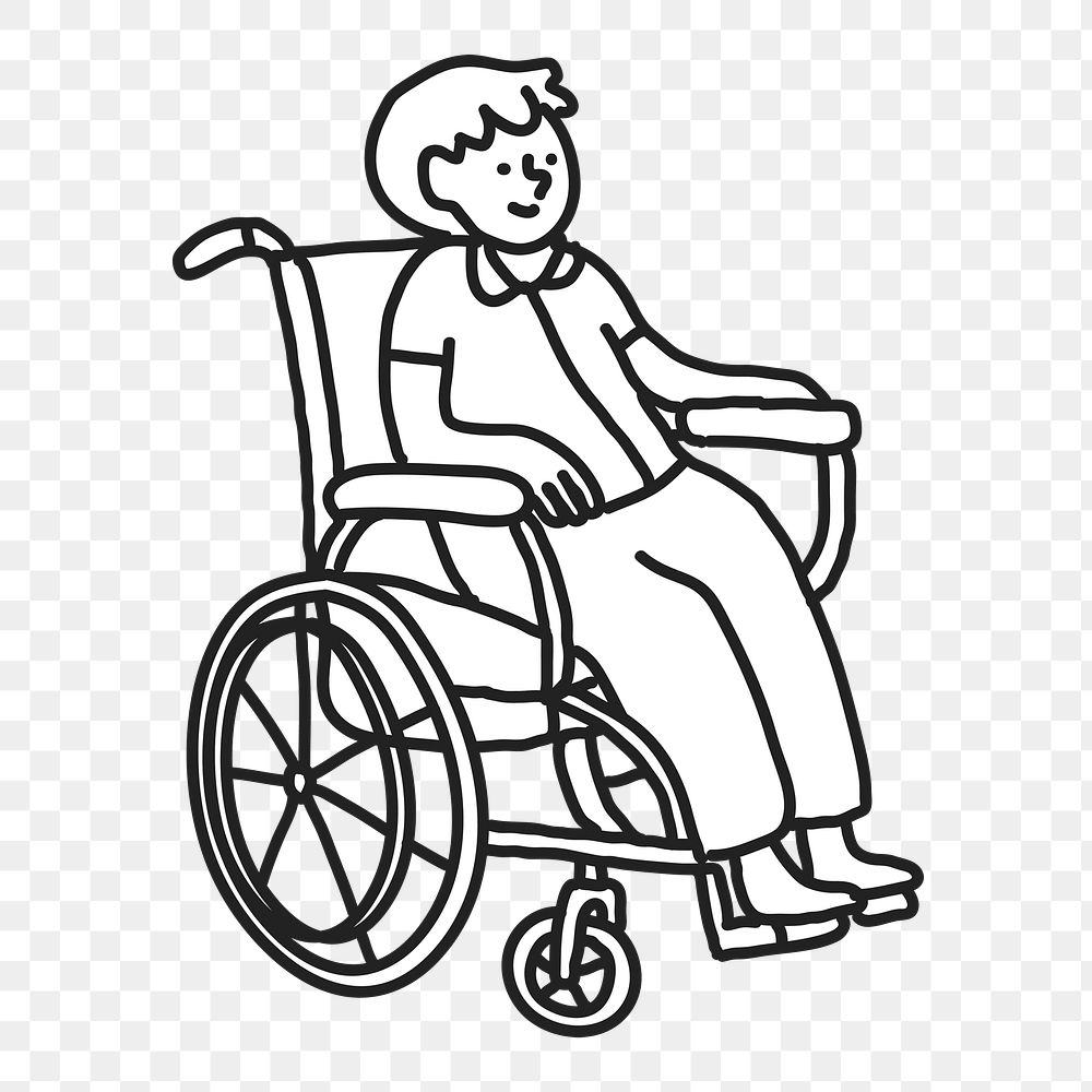 PNG Man patient on wheel chair flat line, collage element, transparent background
