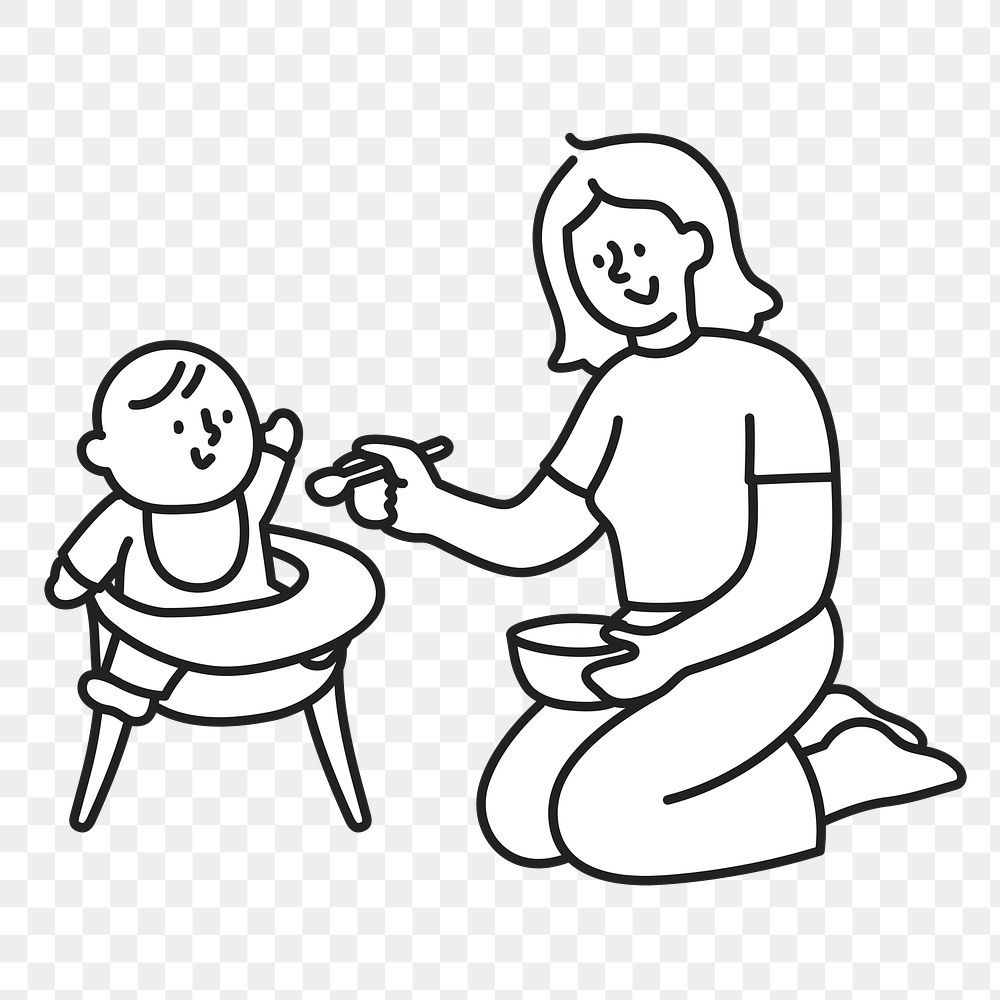 PNG Mom feeding baby flat line sticker, transparent background