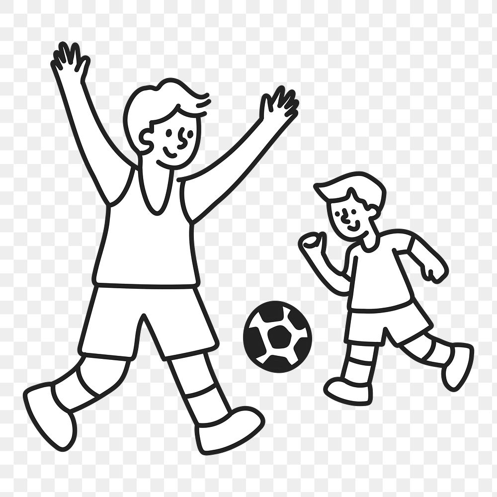 PNG Dad son playing football line art sticker, transparent background