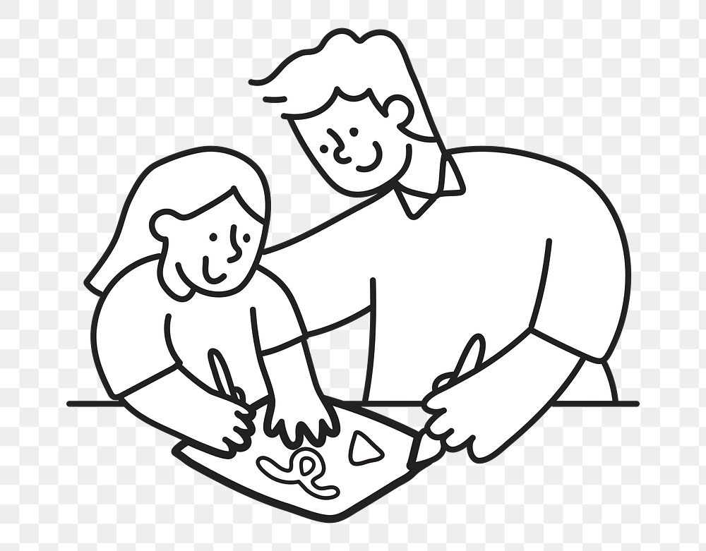 PNG Father daughter drawing time line art, collage element, transparent background