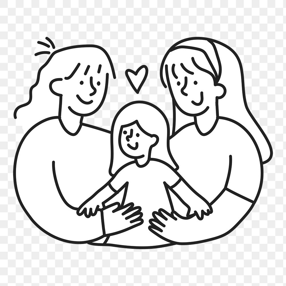 PNG Happy LGBTQ parenting line drawing sticker, transparent background