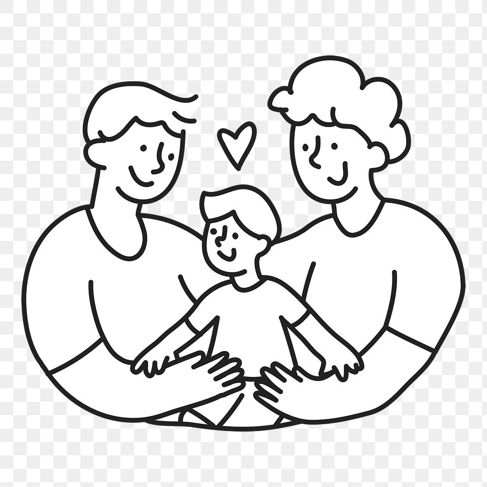 PNG Two fathers with child line art sticker, transparent background