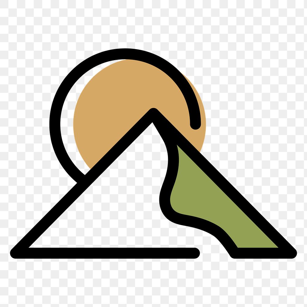 Sunset mountain travel png icon, line art design, transparent background