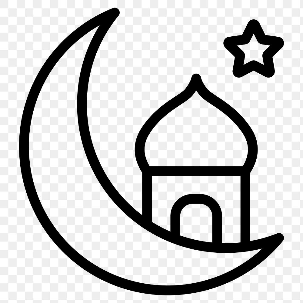 Crescent mosque png icon, line art design, transparent background