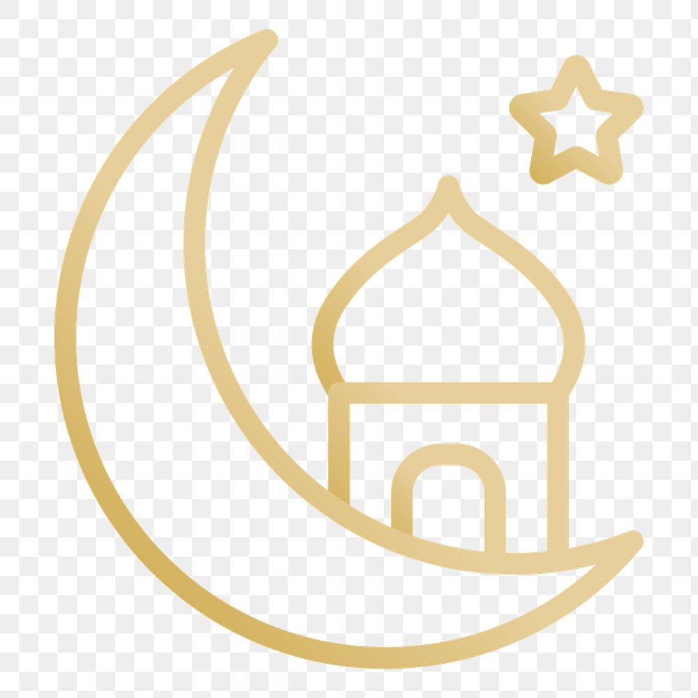 Crescent mosque png icon, line art design, transparent background