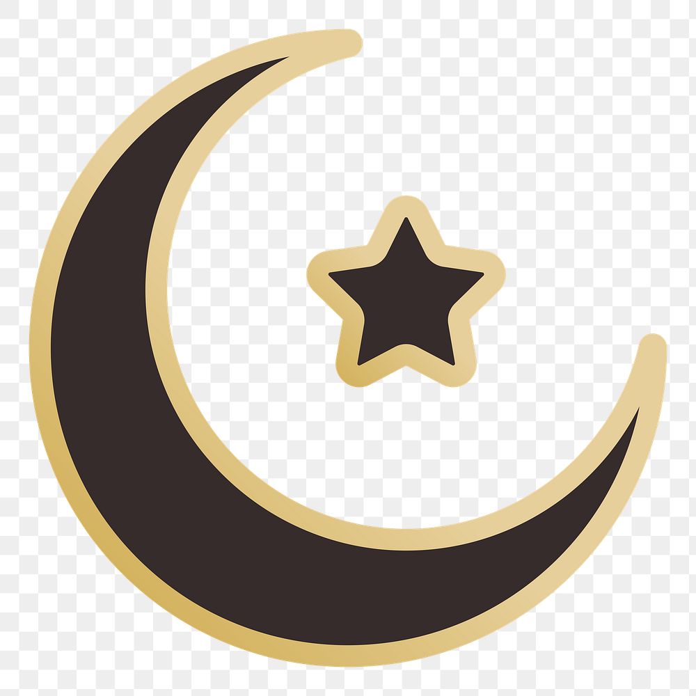 Crescent Moon and Star png icon, line art design, transparent background