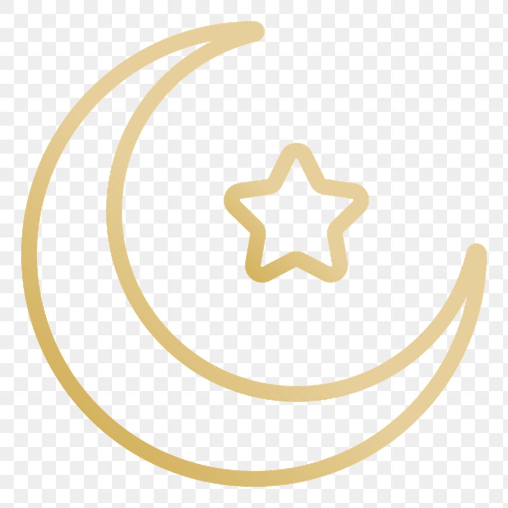 Crescent Moon and Star png icon, line art design, transparent background