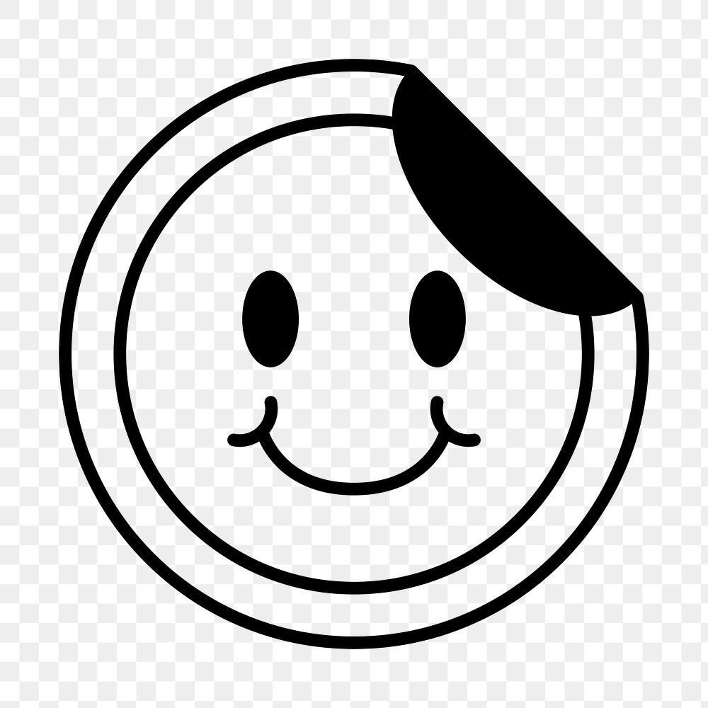 Smiling face sticker png icon, line art design, transparent background