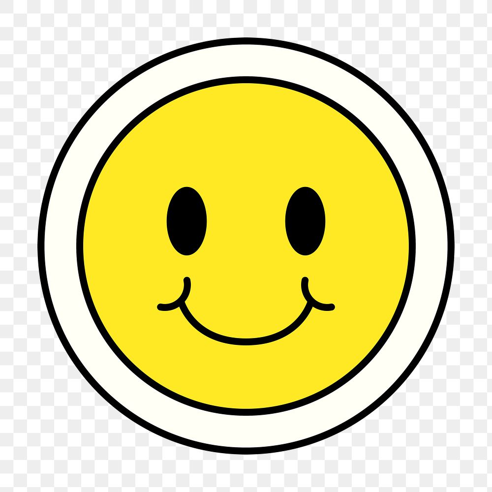 Smiling face sticker png icon, line art design, transparent background