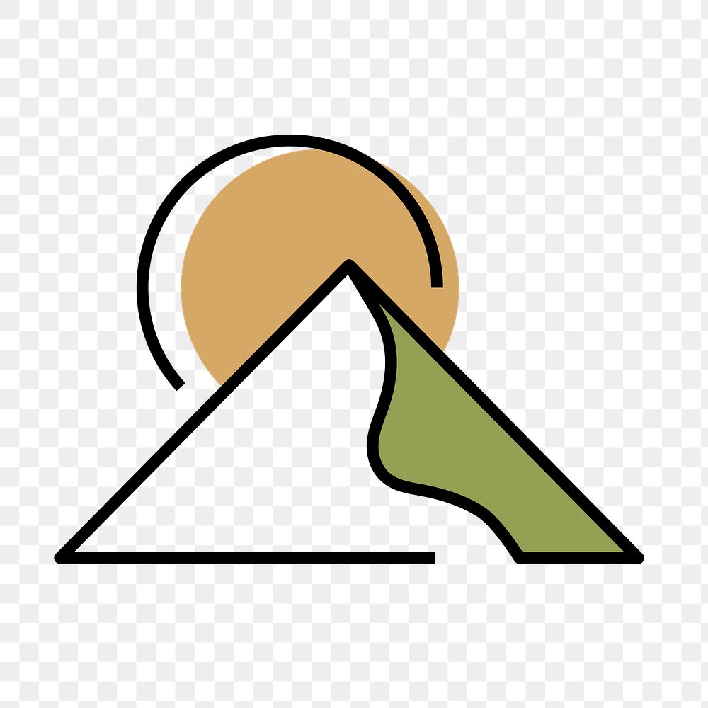 Sunset mountain travel png icon, line art design, transparent background