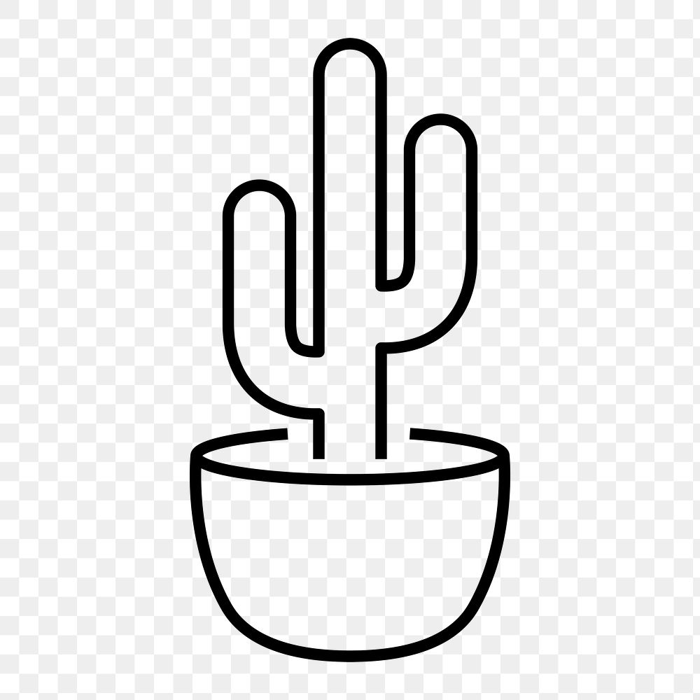 Cactus plant png icon, line art design, transparent background