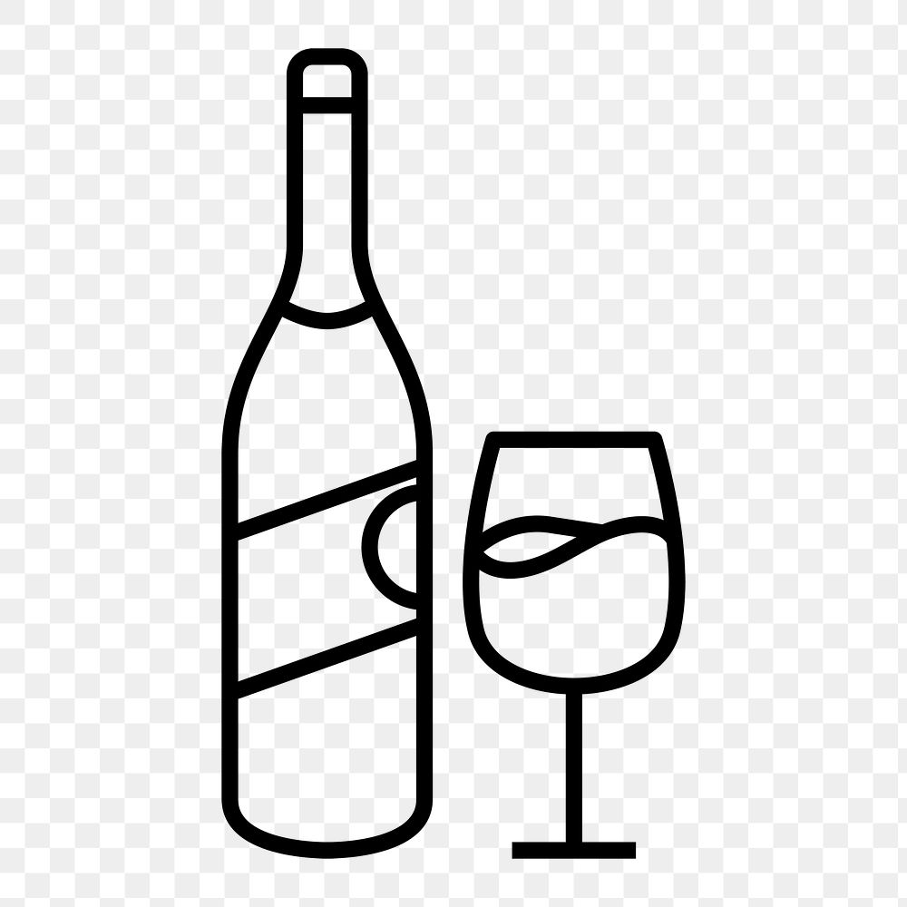 Wine bottle glass png icon, line art design, transparent background