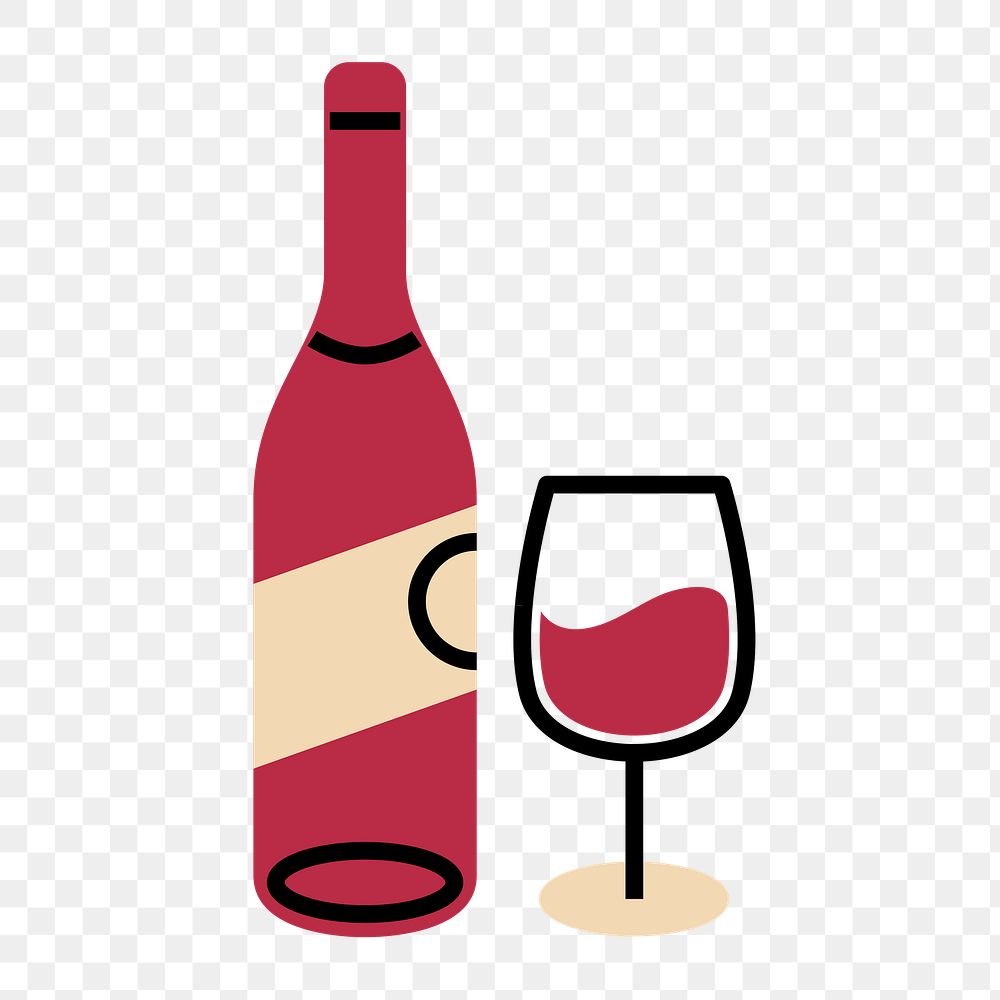 Wine bottle glass png icon, line art design, transparent background
