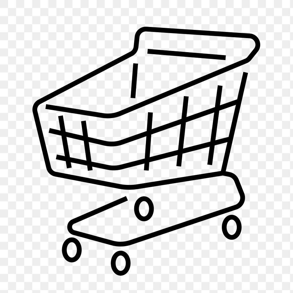 Shopping cart png icon, line art design, transparent background