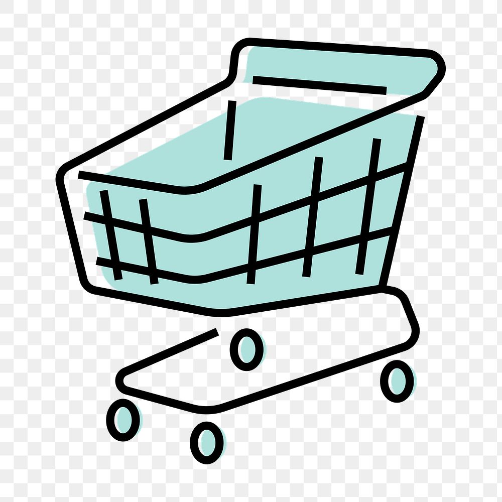 Shopping cart png icon, line art design, transparent background