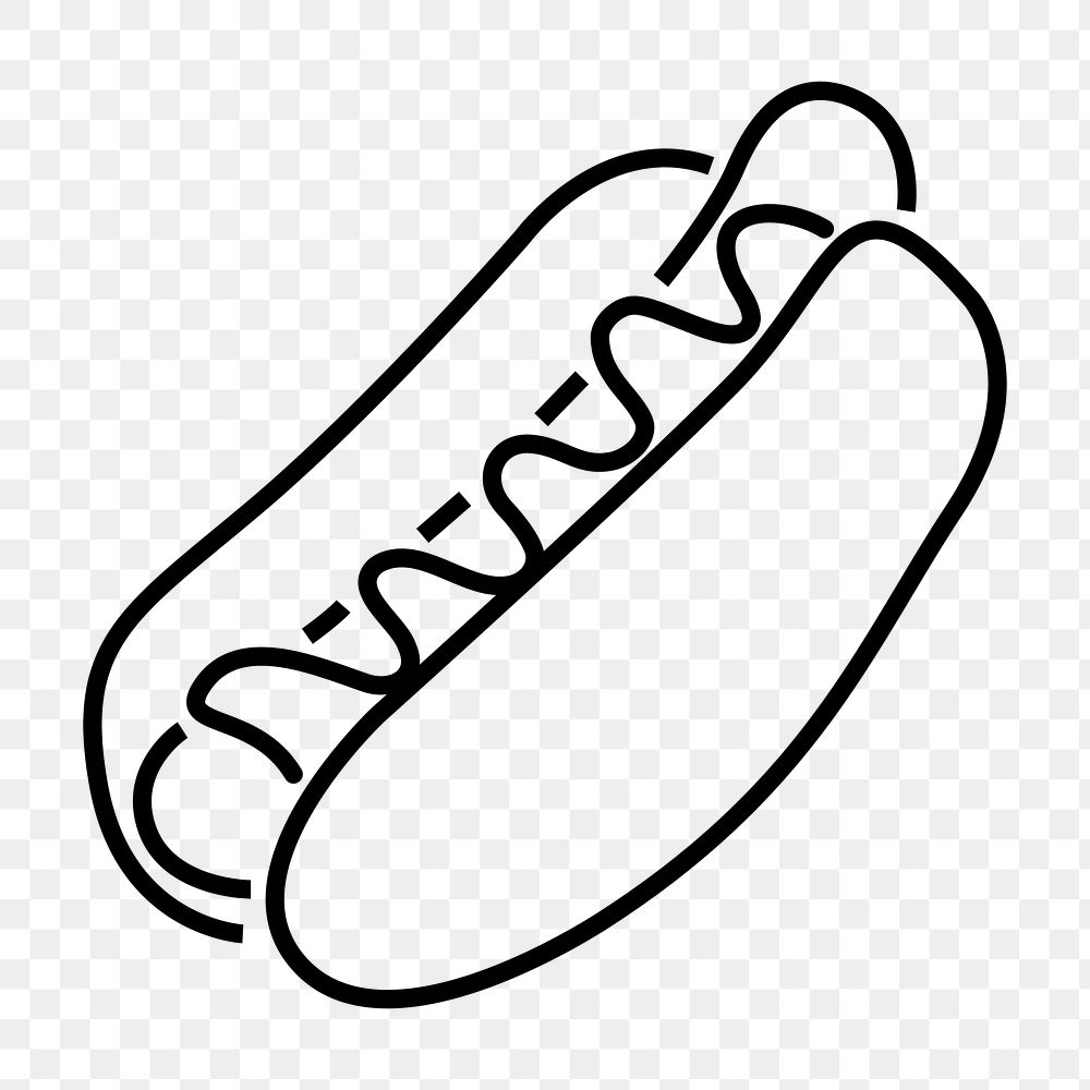 Hot dog food png icon, line art design, transparent background