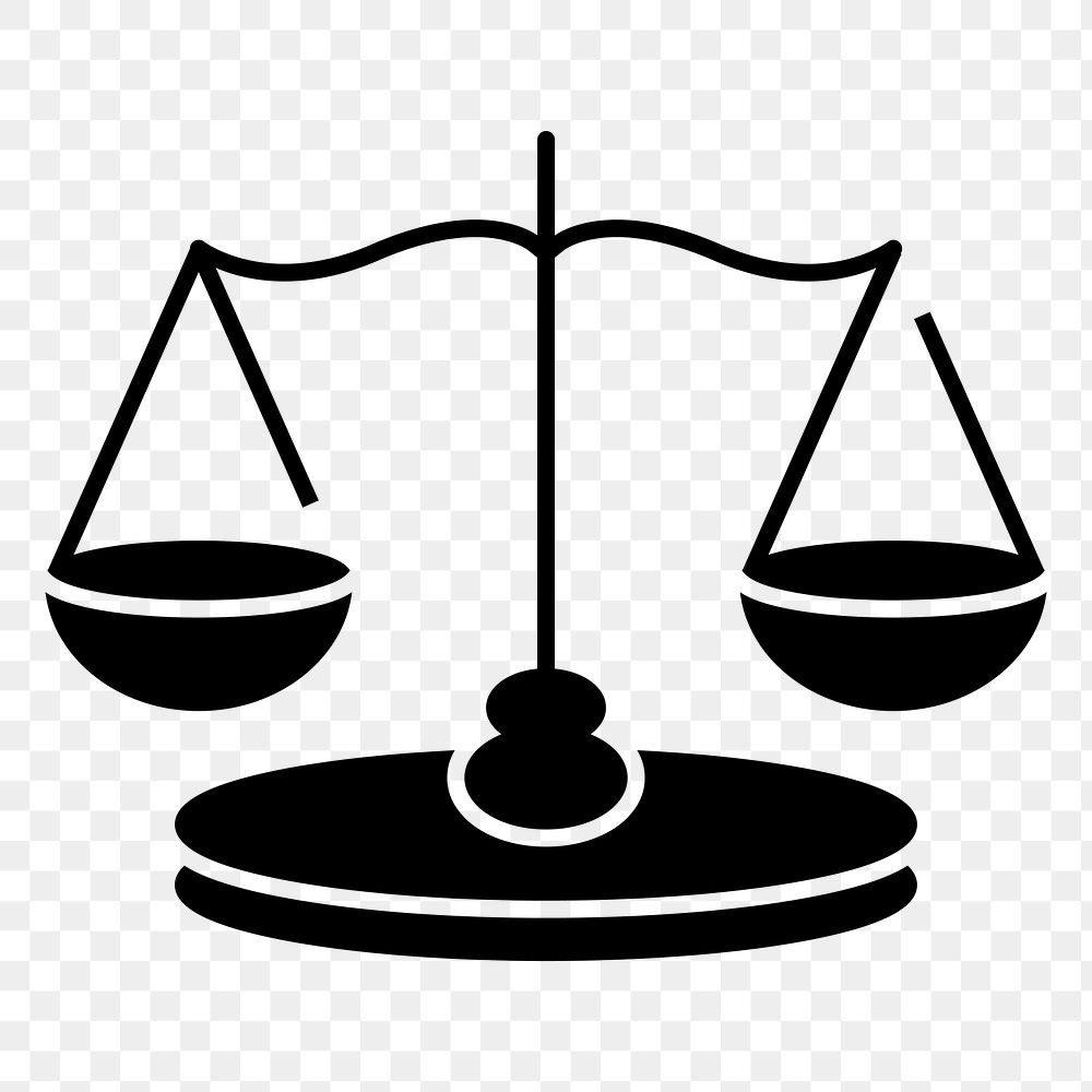 Justice scales png icon, line art design, transparent background