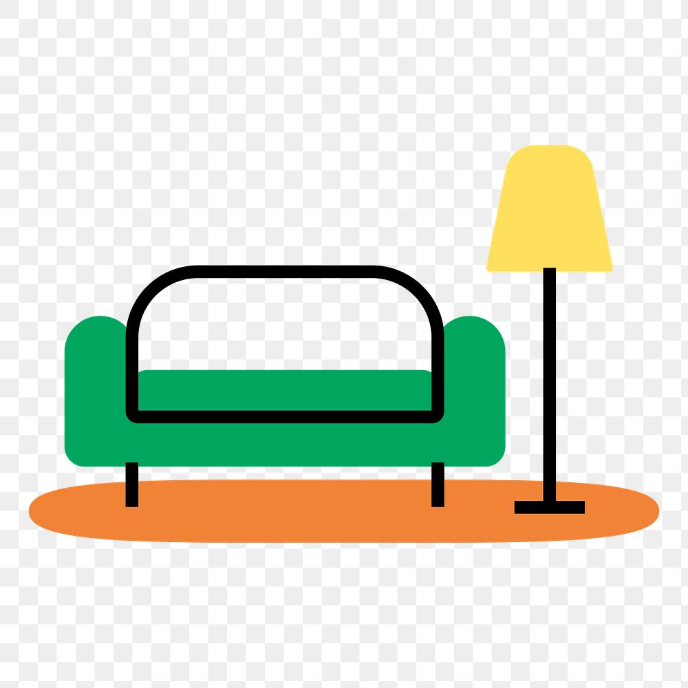 Sofa living room png icon, line art design, transparent background