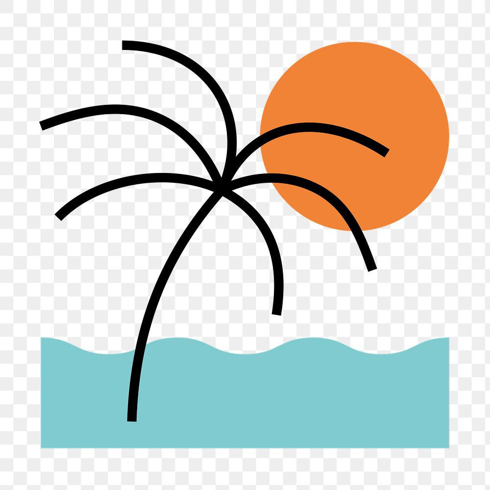 Palm tree beach png icon, line art design, transparent background