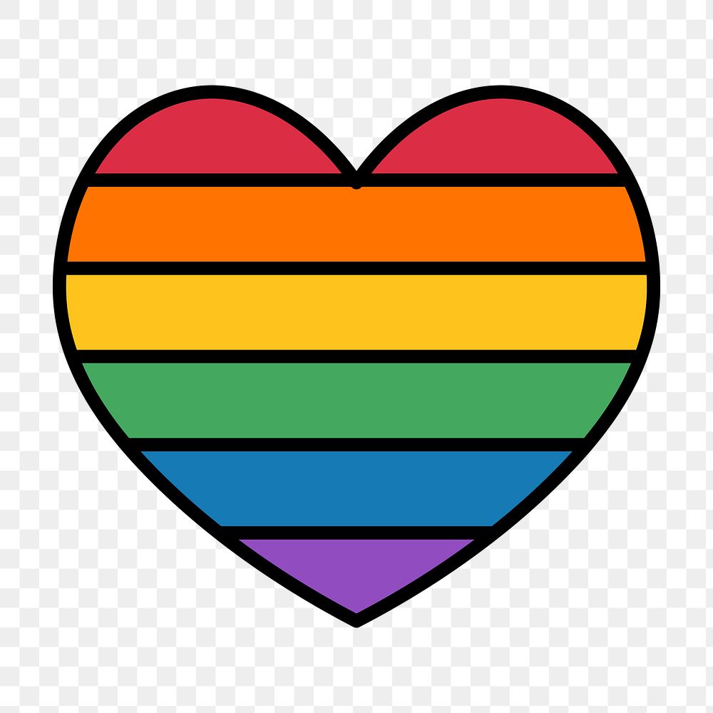 LGBTQ  flag heart png icon, line art design, transparent background