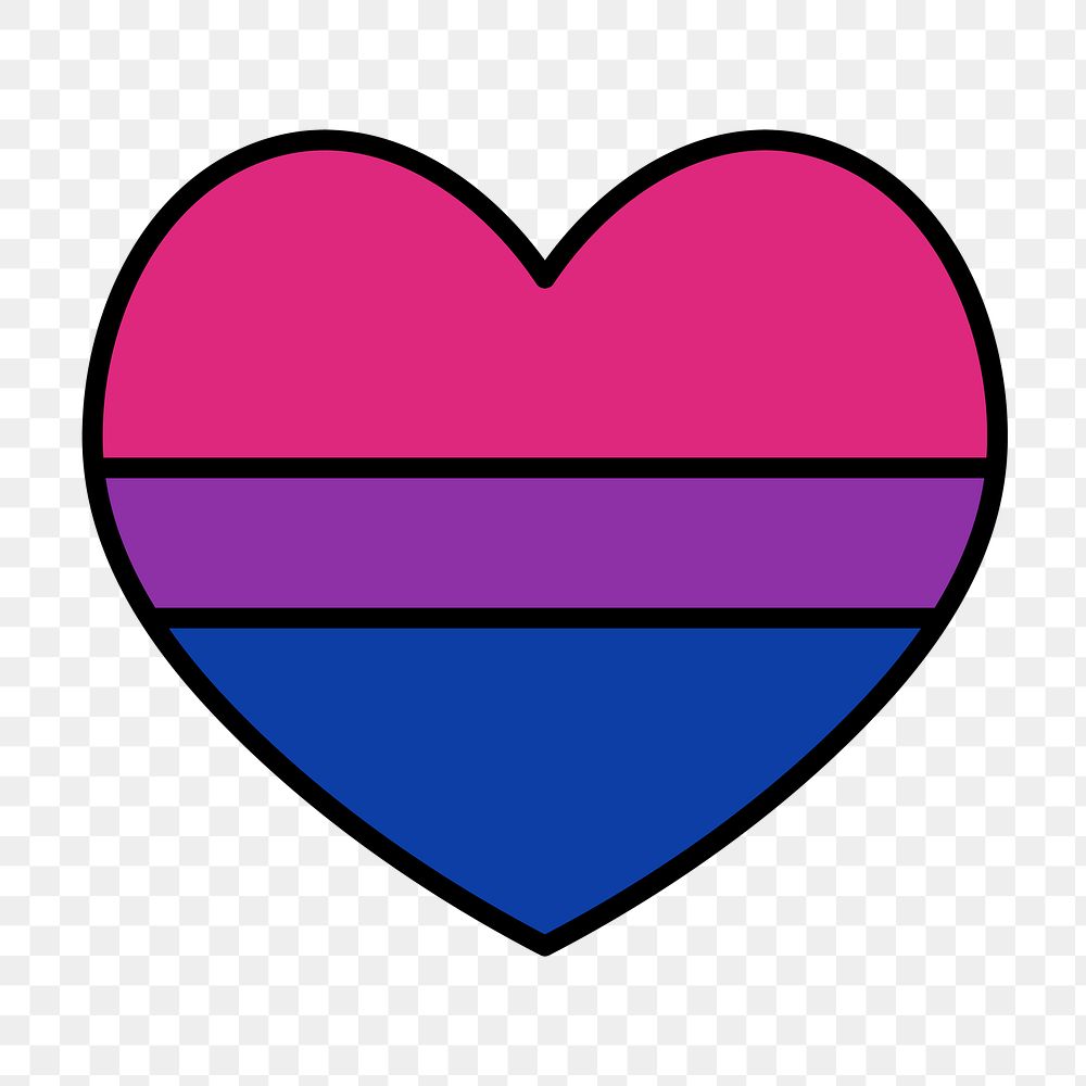 Bisexual  flag heart png icon, line art design, transparent background