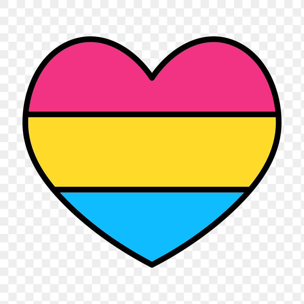 Pansexual flag heart png icon, line art design, transparent background