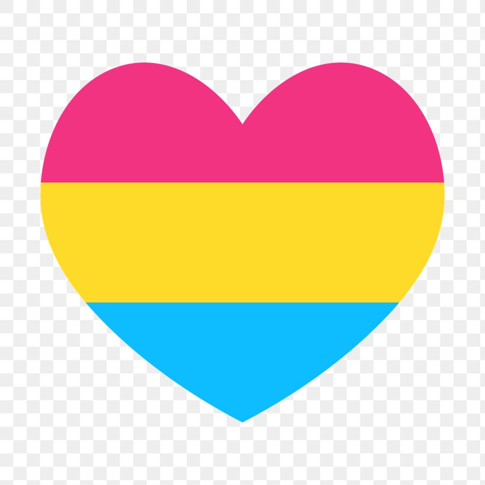 Pansexual flag heart png icon, line art design, transparent background