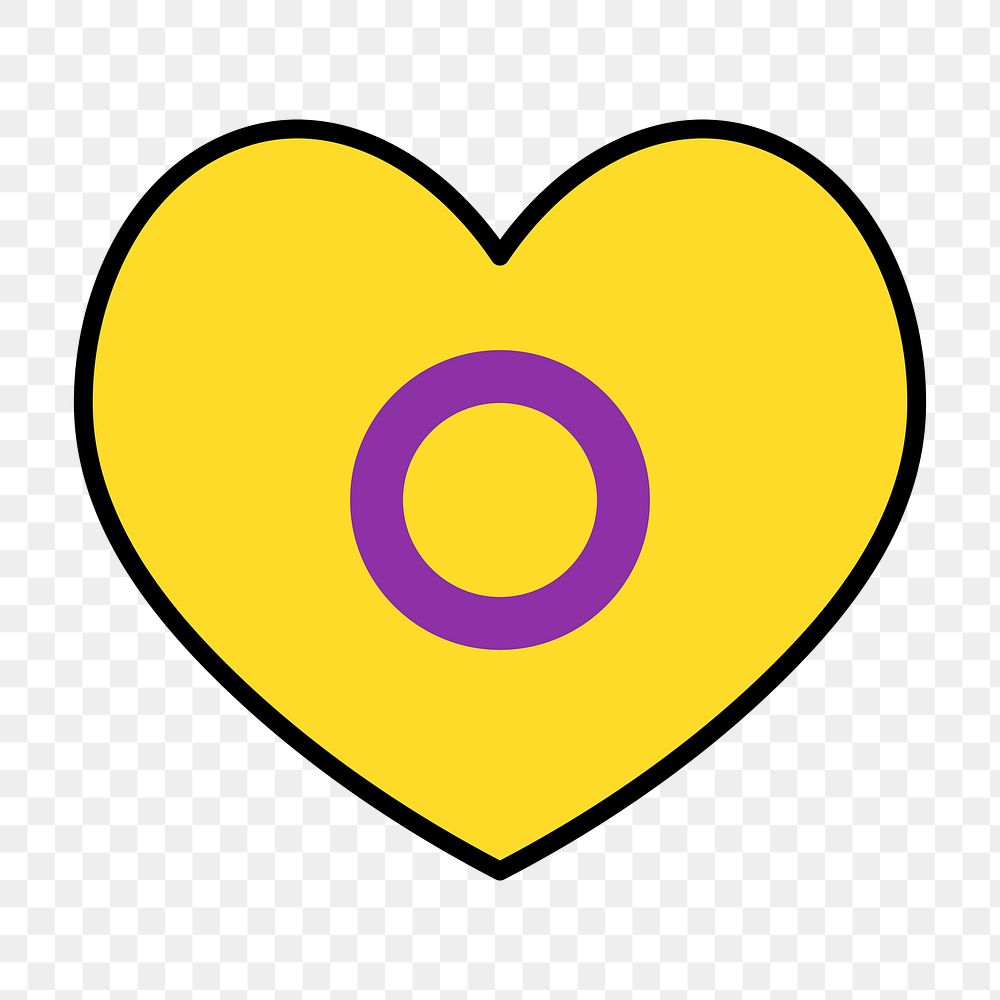 Intersex  flag heart png icon, line art design, transparent background