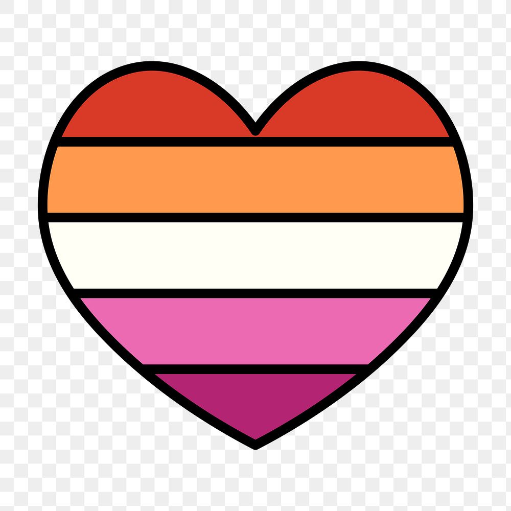 Lesbian  flag heart png icon, line art design, transparent background