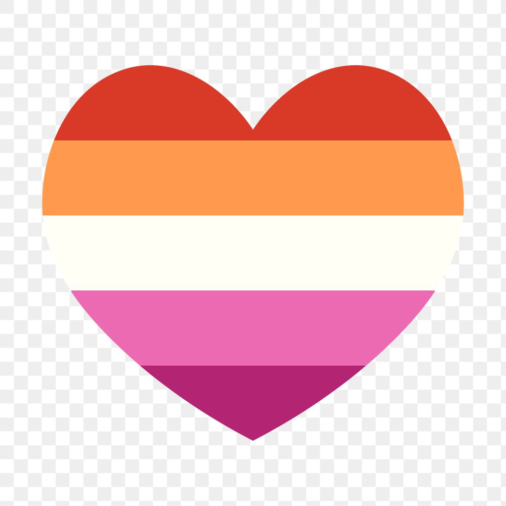 Lesbian  flag heart png icon, line art design, transparent background