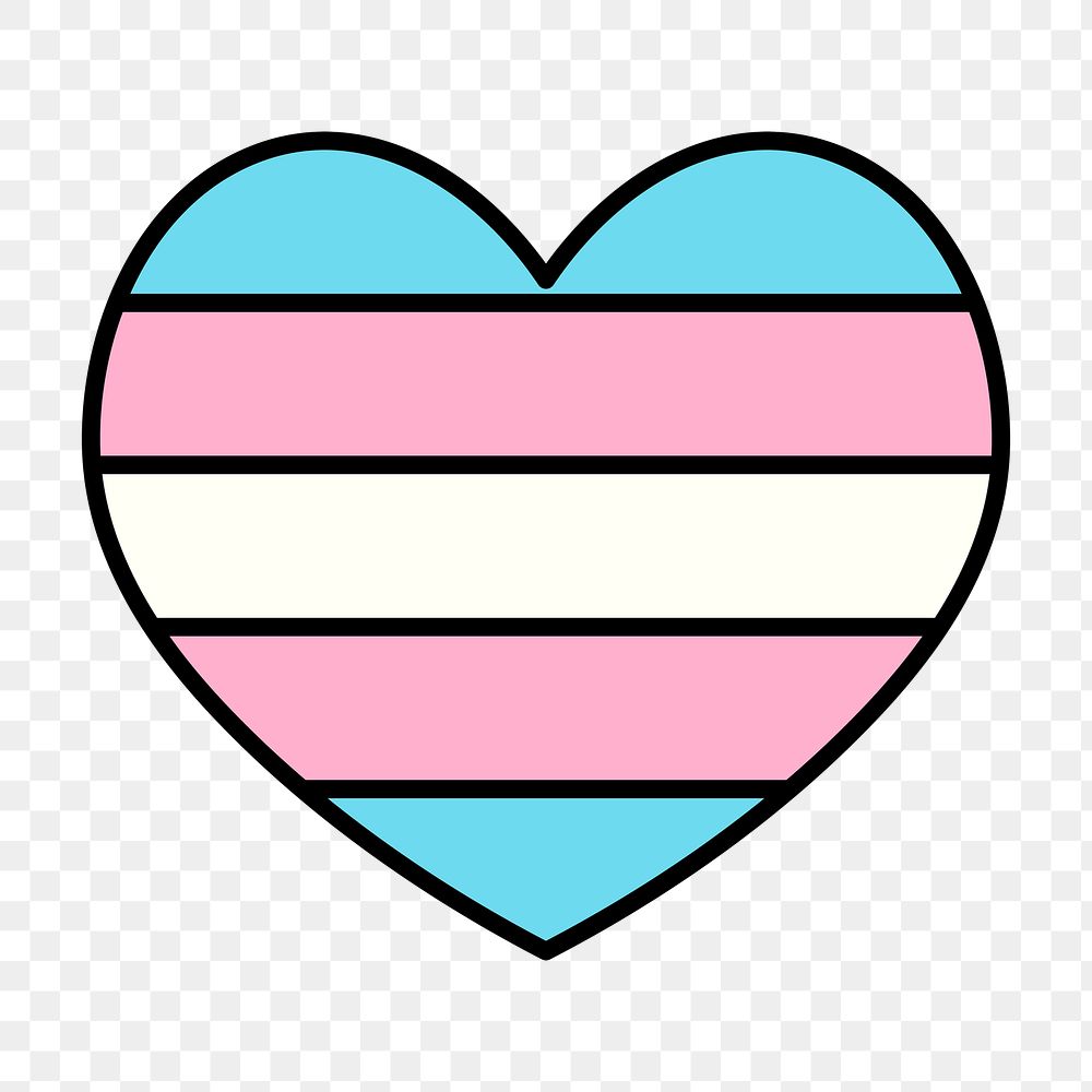 Transgender  flag heart png icon, line art design, transparent background