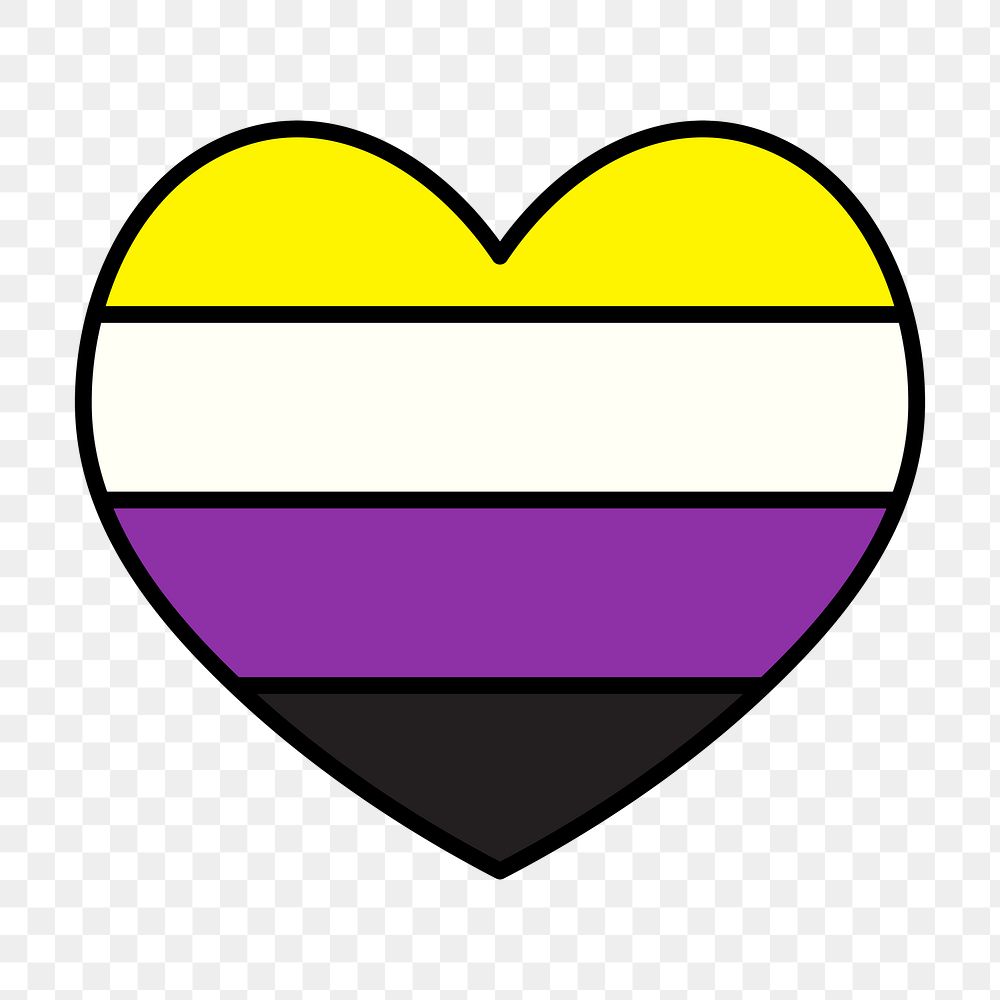 Non-binary  flag heart png icon, line art design, transparent background