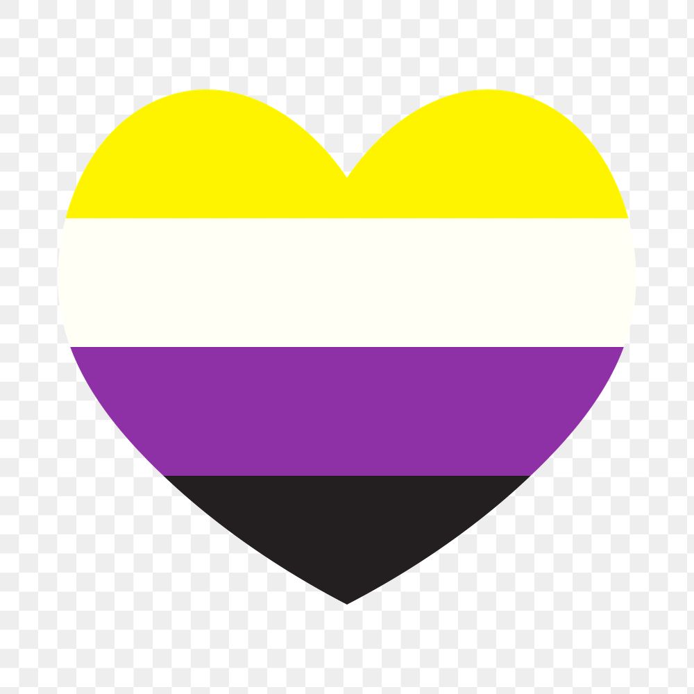 Non-binary  flag heart png icon, line art design, transparent background