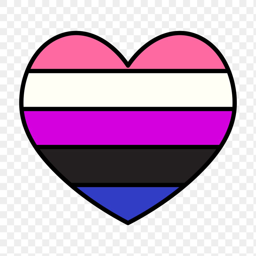 Genderfluid  flag heart png icon, line art design, transparent background