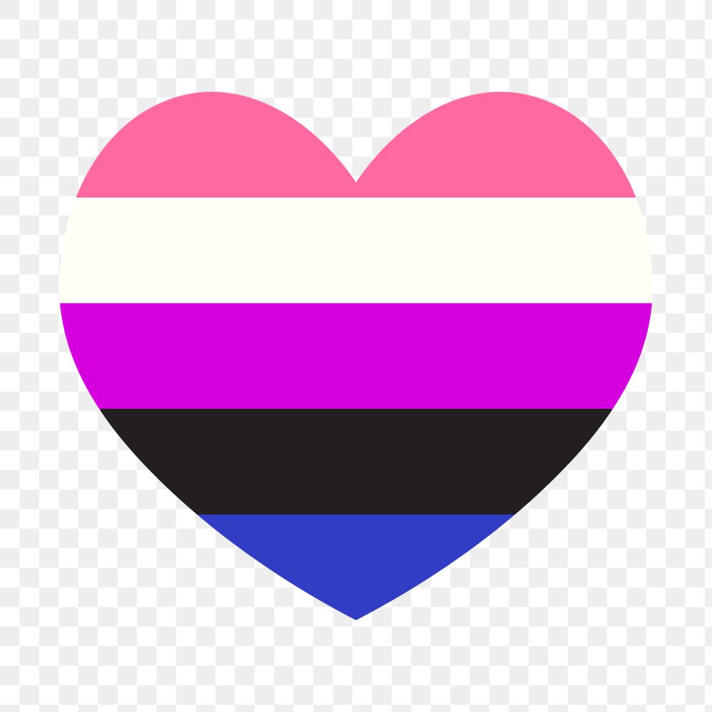 Genderfluid  flag heart png icon, line art design, transparent background