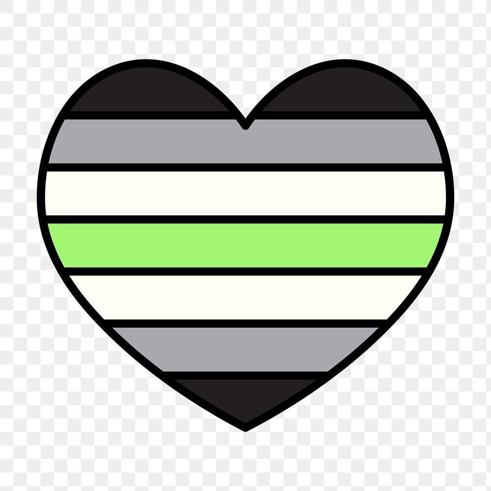 Aromantic  flag heart png icon, line art design, transparent background