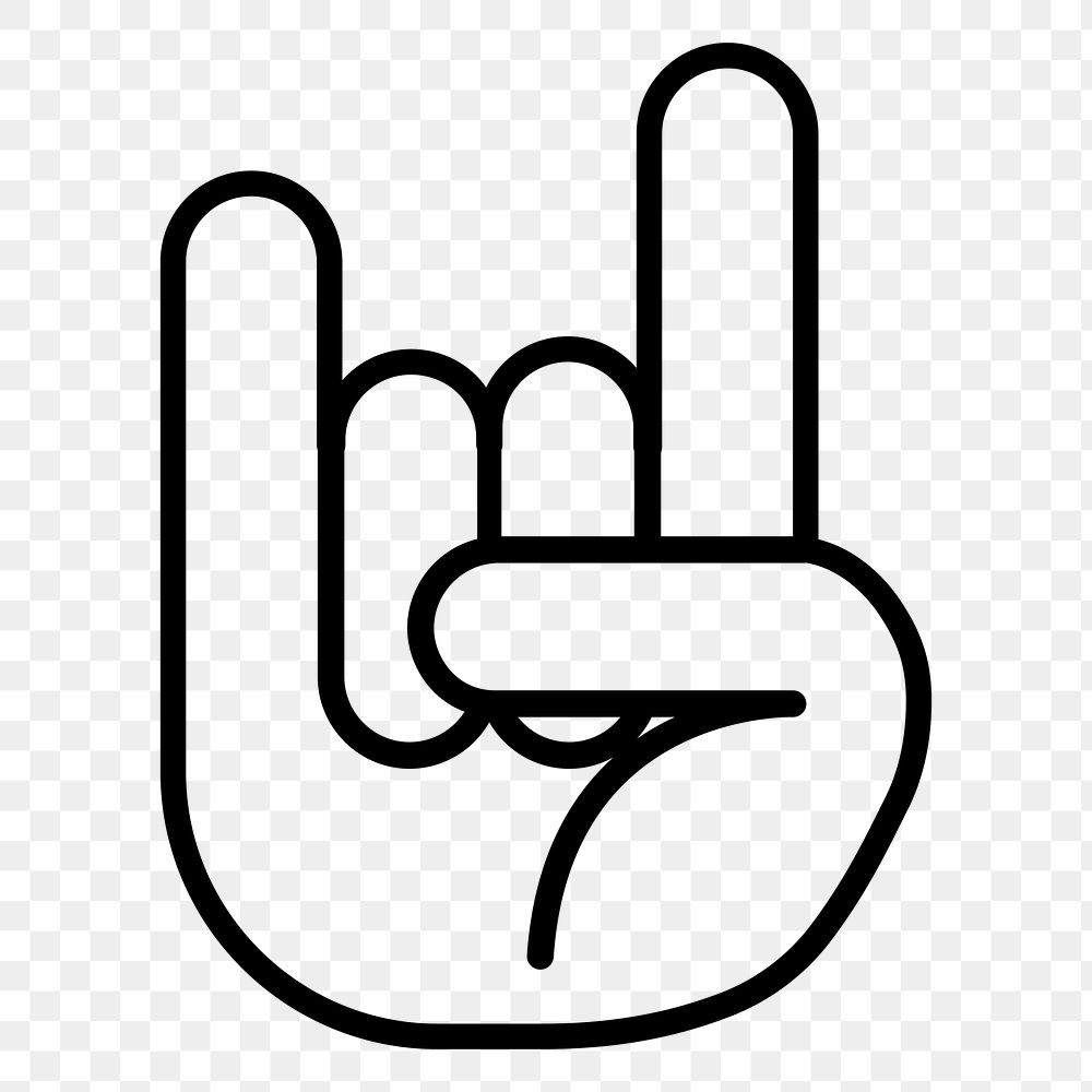 Rock n' roll hand png icon, line art design, transparent background