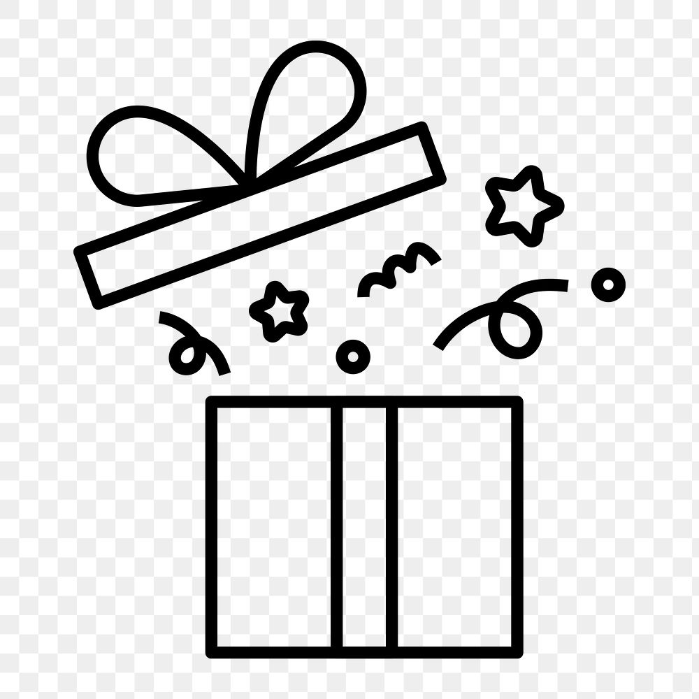 Gift box reward png icon, line art design, transparent background