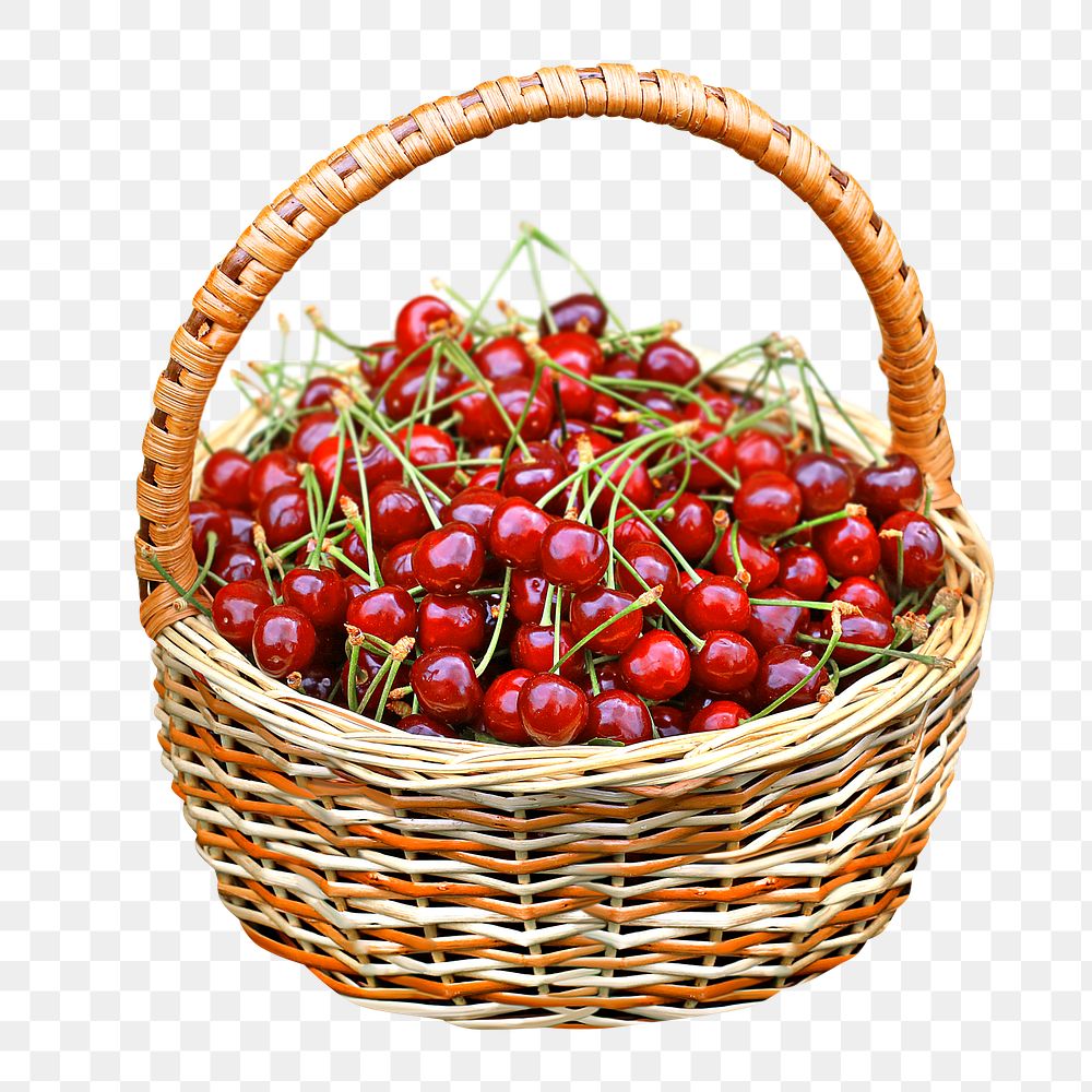 Basket of cherries png, transparent background