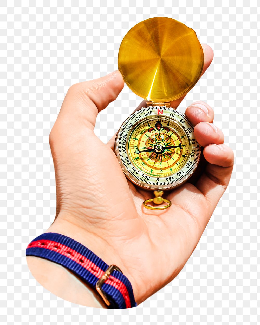 PNG Hand holding compass, collage element, transparent background