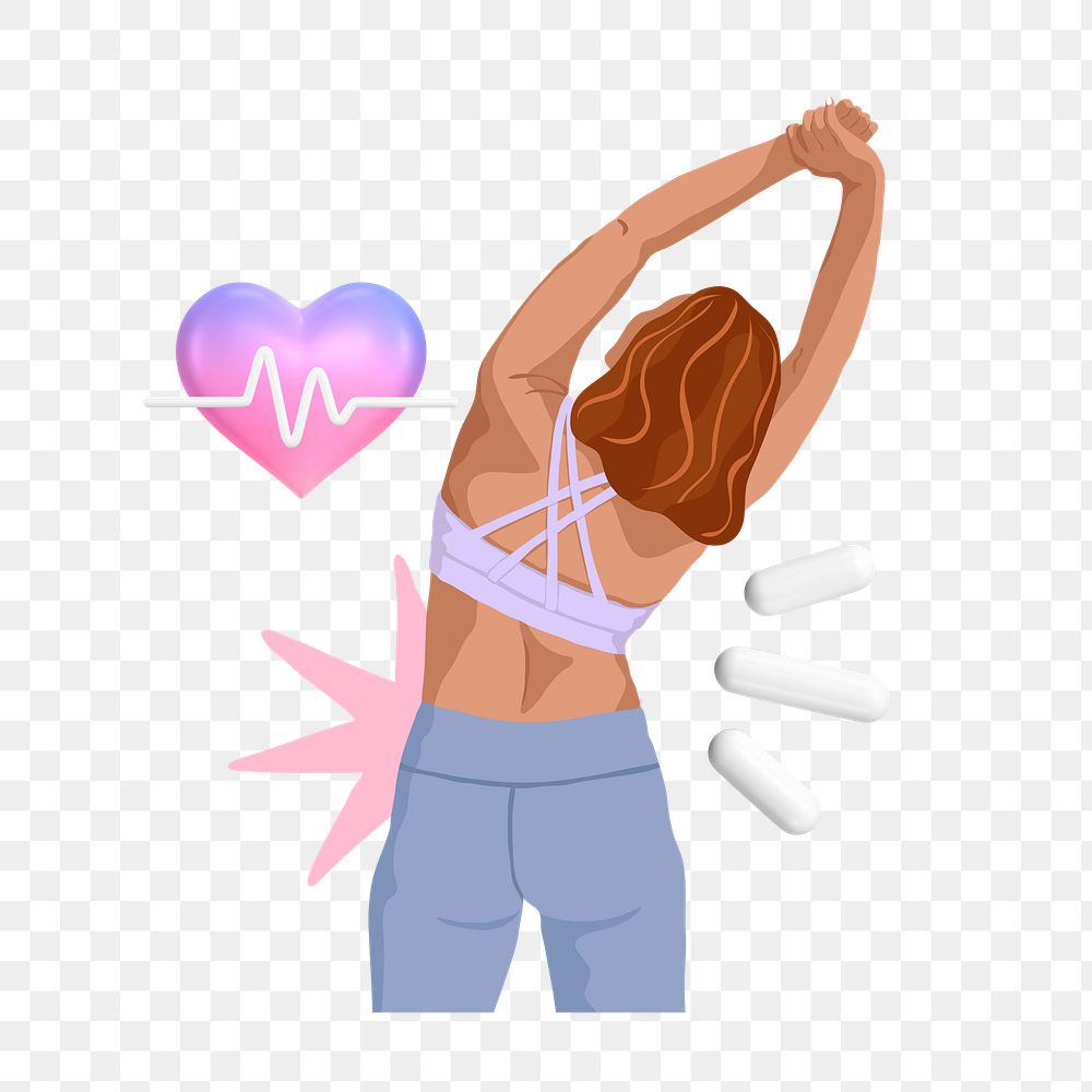 Woman exercising png sticker, health & wellness vector illustration transparent background